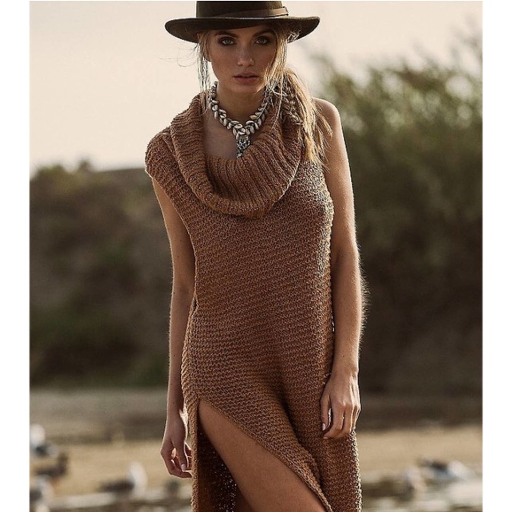 Free People Brown Cowl Neck Sweater Dress